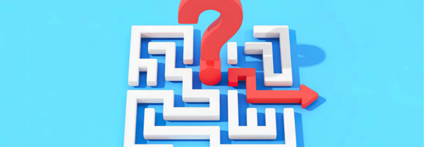 red arrow exits maze. question mark in middle